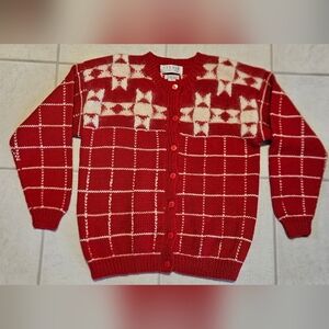 Studio Michelle Stuart Mohair Women's Medium Knit Cardigan Sweater Buttons Red